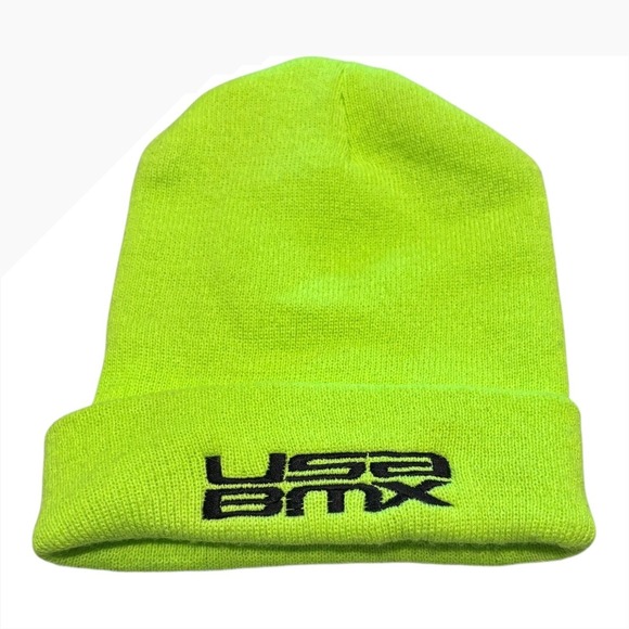 USABMX Other - USABMX Bright Neon Yellow Knit Beanie Hat Black Logo Winter Warm